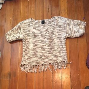 Ella Moss Textured Fringe Sweater - Cream and Brown